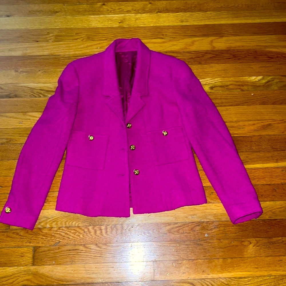 Hot Pink Tweed Blazer with CoCo Chanel Buttons